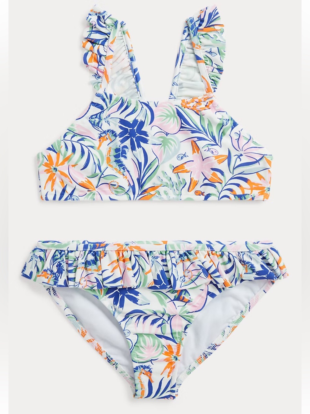 Polo by Ralph Lauren Girls' Tropical-Print Two-Piece Swimsuit Ruffle size 4 New